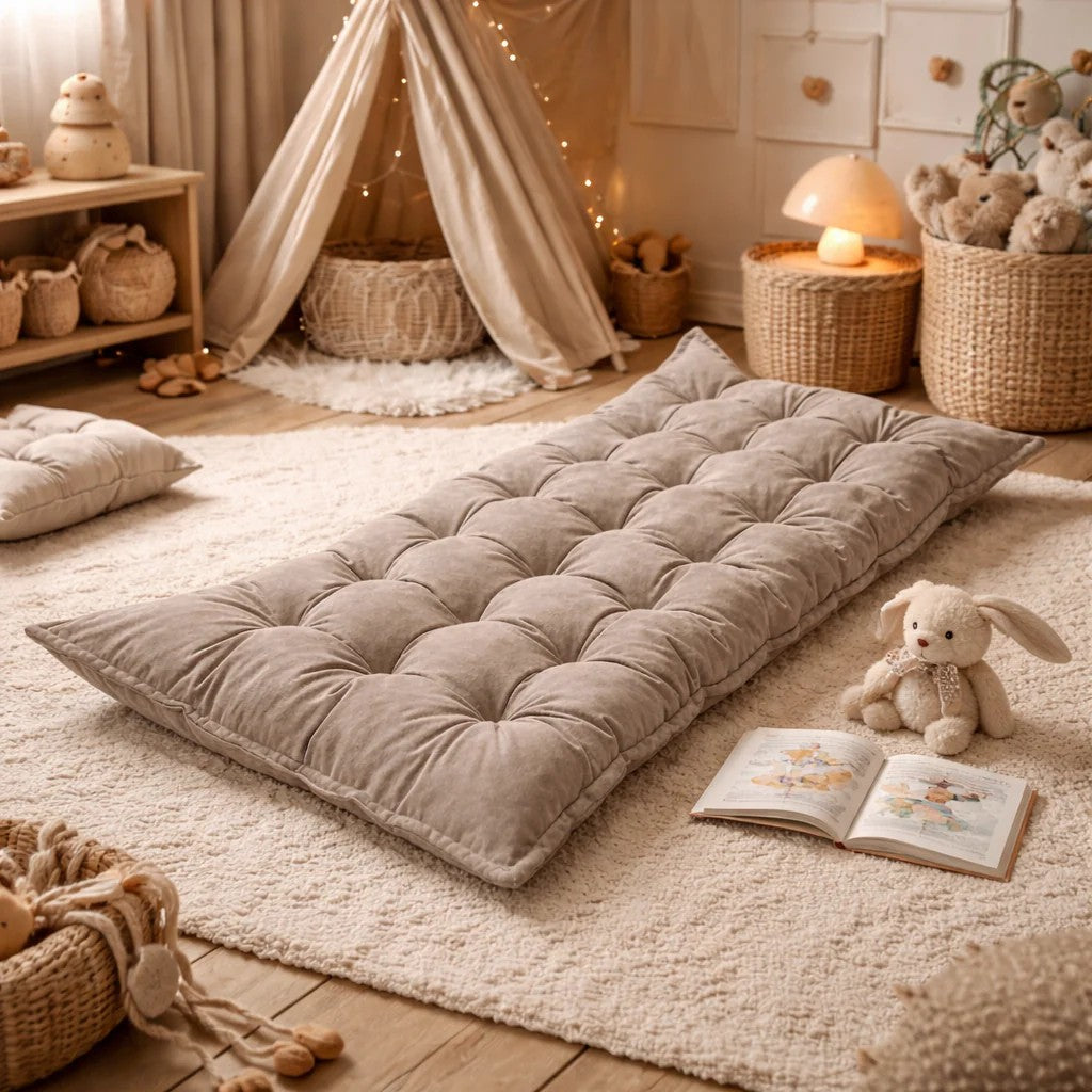 Coussin de sol enfant matelassé marron bees&blooms – vue 2