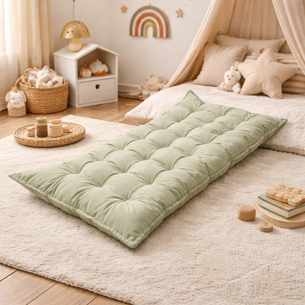 Coussin de sol enfant matelassé vert bees&blooms – vue 2