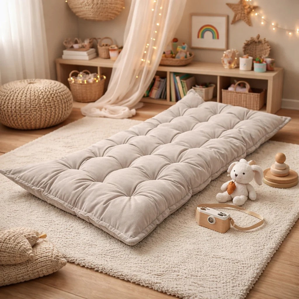 Coussin de sol enfant matelassé gris bees&blooms – vue 2