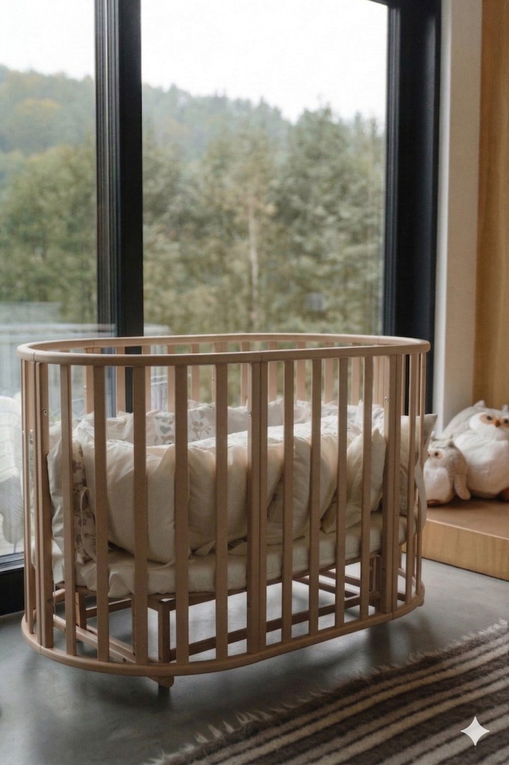 Lit bébé rond évolutif KOTTO Olin avec matelas, cappuccino