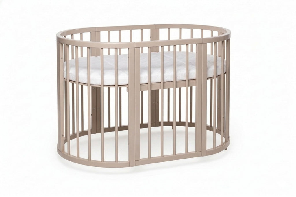 Lit bébé rond évolutif KOTTO Olin avec matelas, cappuccino