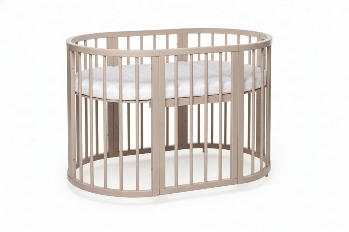 Lit bébé rond évolutif KOTTO Olin avec matelas, cappuccino