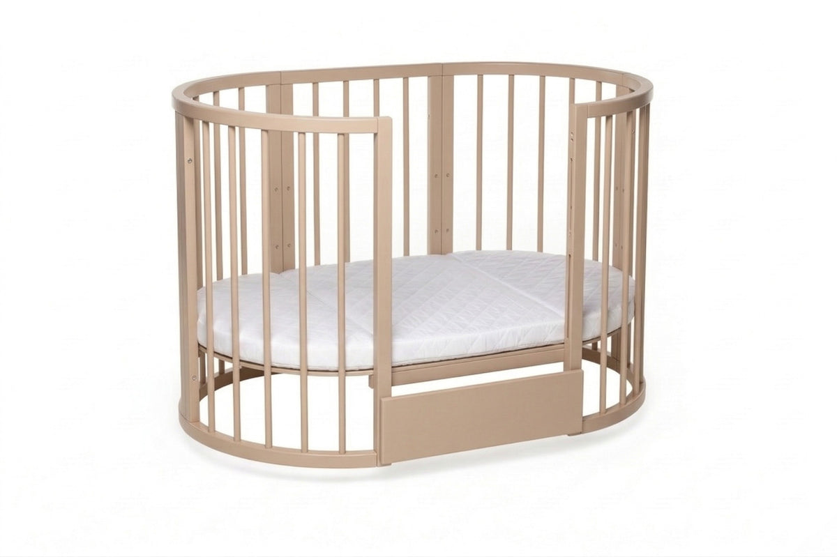 Lit bébé rond évolutif KOTTO Olin avec matelas, cappuccino
