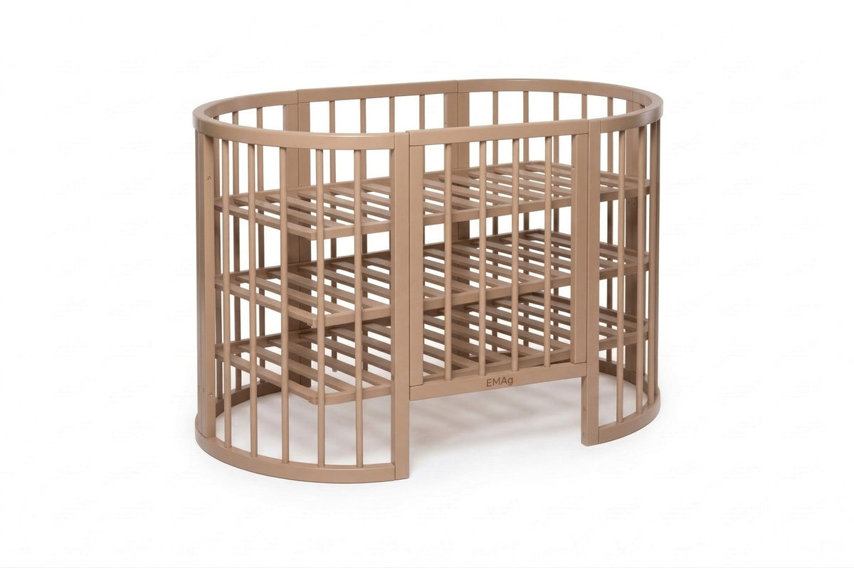 Lit bébé rond évolutif KOTTO Olin avec matelas, cappuccino