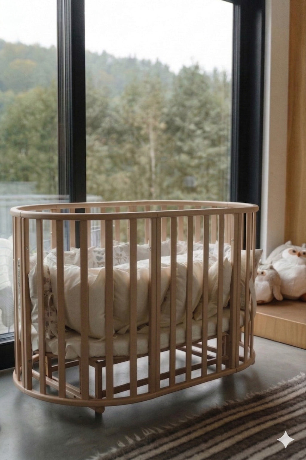 Lit bébé rond évolutif KOTTO Olin avec matelas, cappuccino