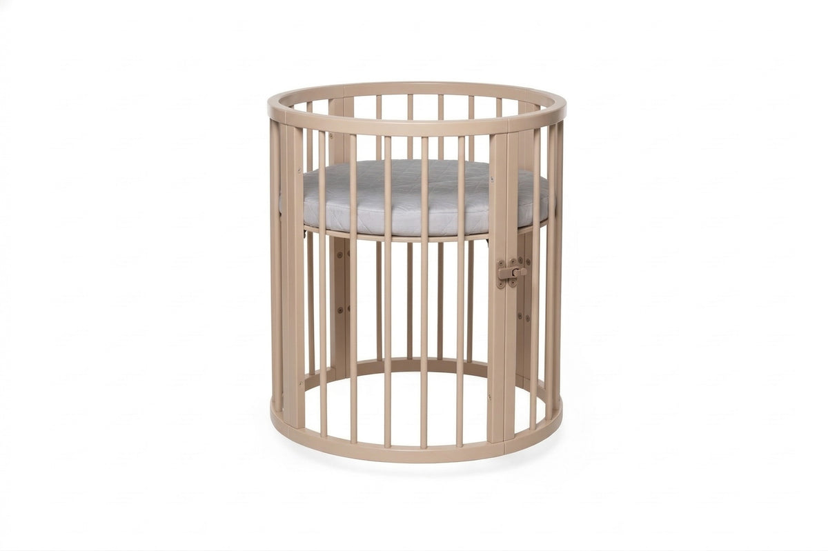 Lit bébé rond évolutif KOTTO Olin avec matelas, cappuccino