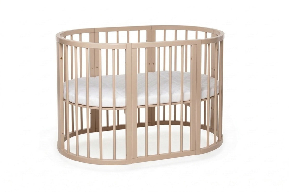 Lit bébé rond évolutif KOTTO Olin avec matelas, cappuccino