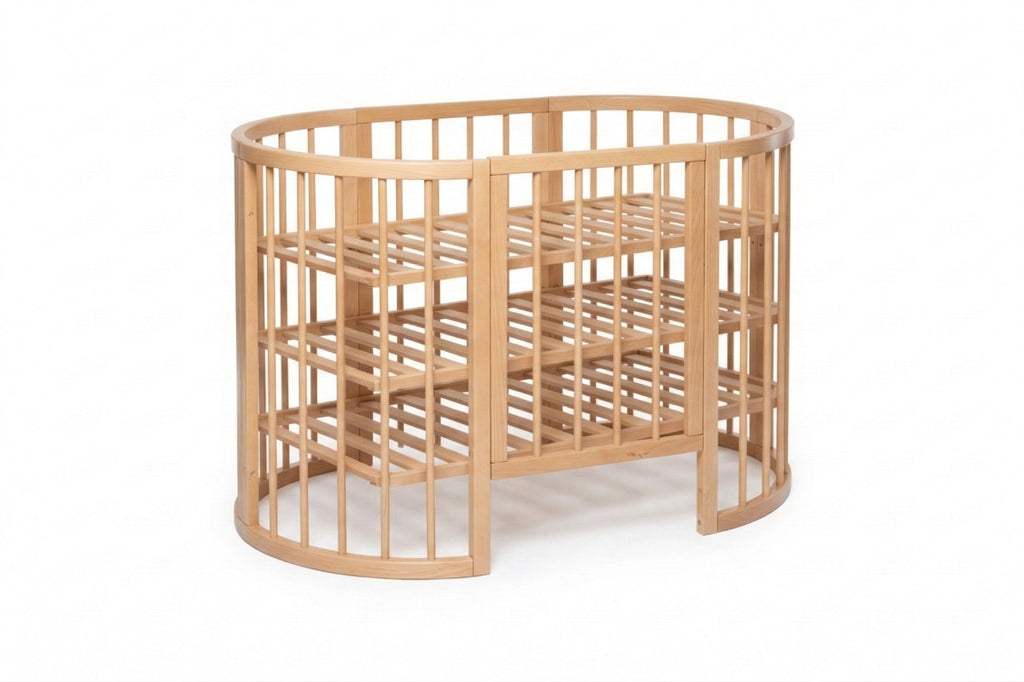 Lit bébé rond évolutif KOTTO Olin avec matelas, naturel