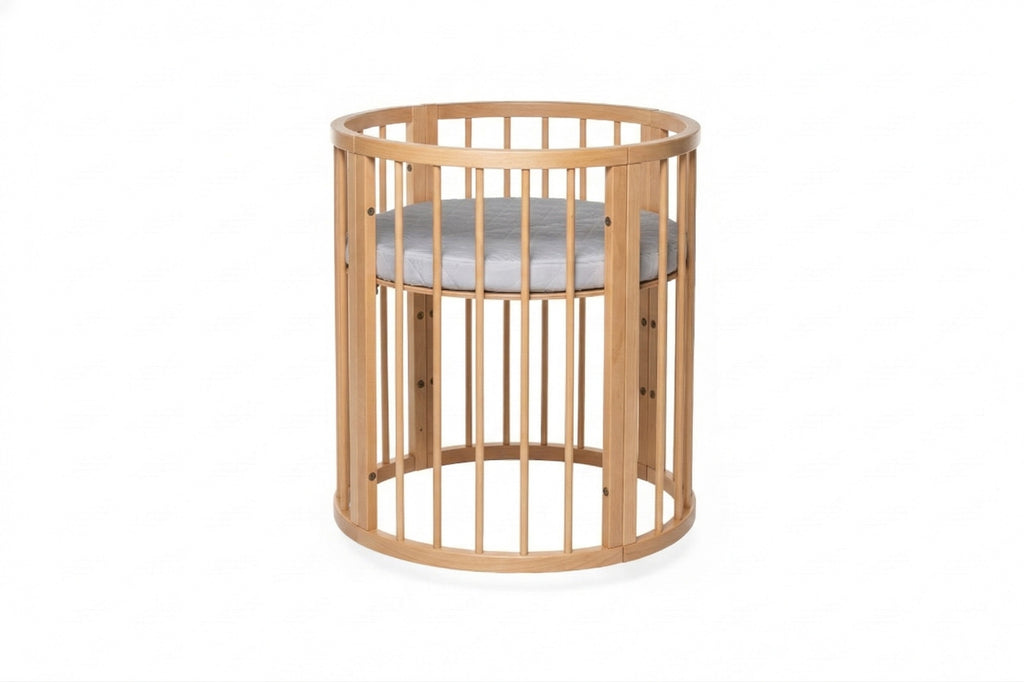 Lit bébé rond évolutif KOTTO Olin avec matelas, naturel