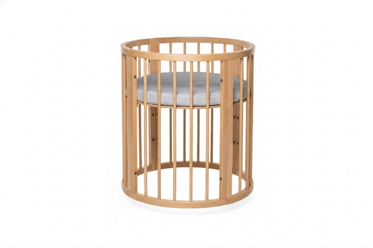 Lit bébé rond évolutif KOTTO Olin avec matelas, naturel