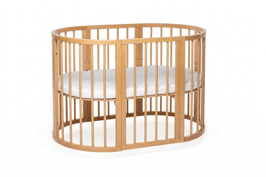 Lit bébé rond évolutif KOTTO Olin avec matelas, naturel