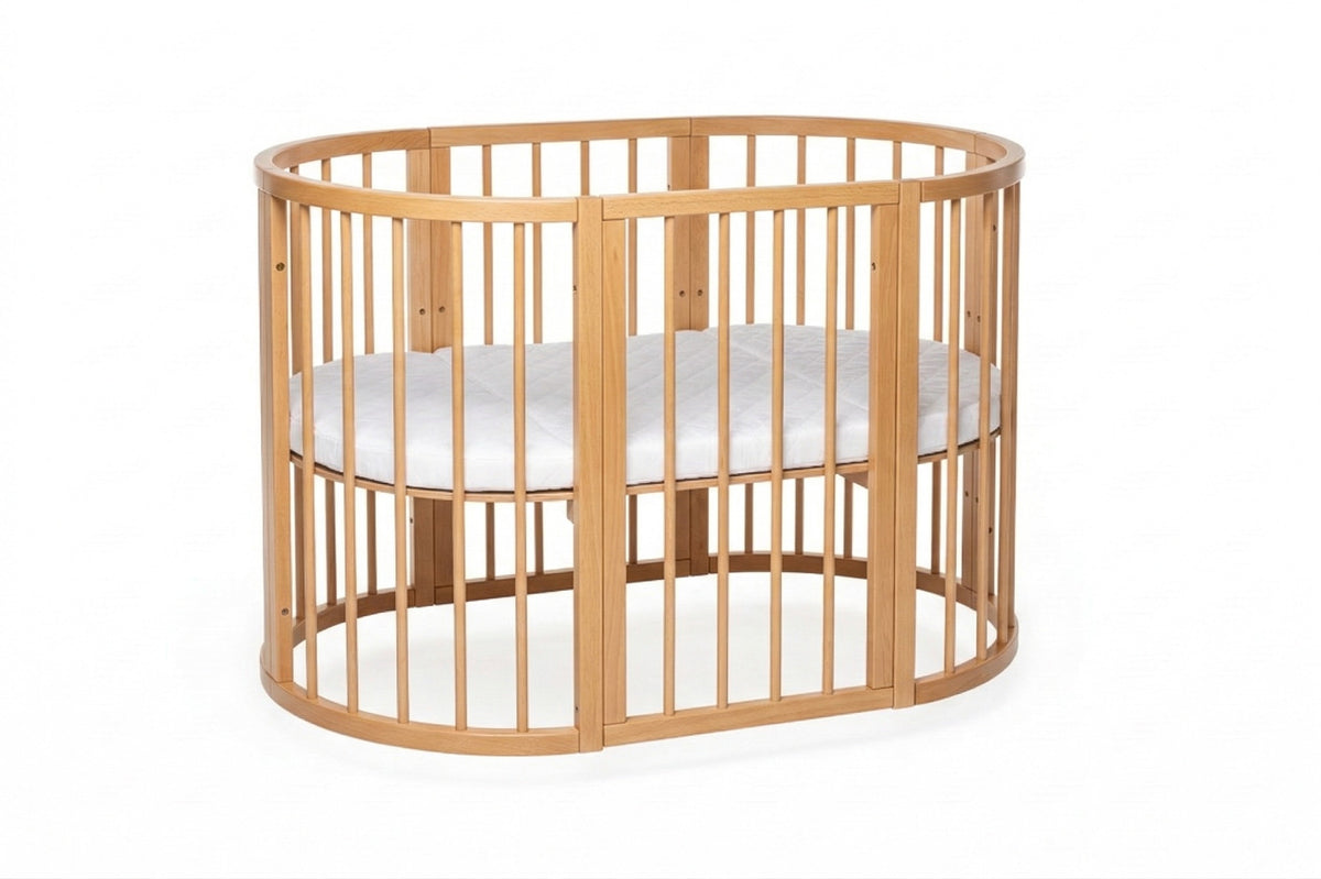 Lit bébé rond évolutif KOTTO Olin avec matelas, naturel
