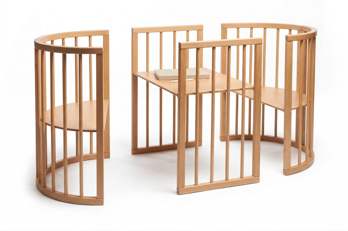 Lit bébé rond évolutif KOTTO Olin avec matelas, naturel