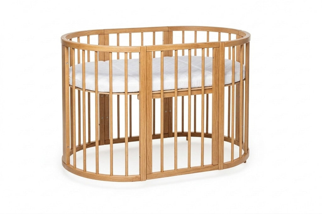 Lit bébé rond évolutif KOTTO Olin avec matelas, naturel