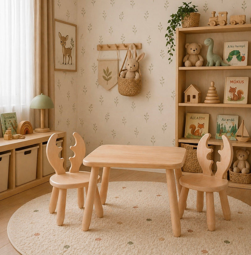 Kindertafel met 2 stoeltjes Kidozia van beuken, hert