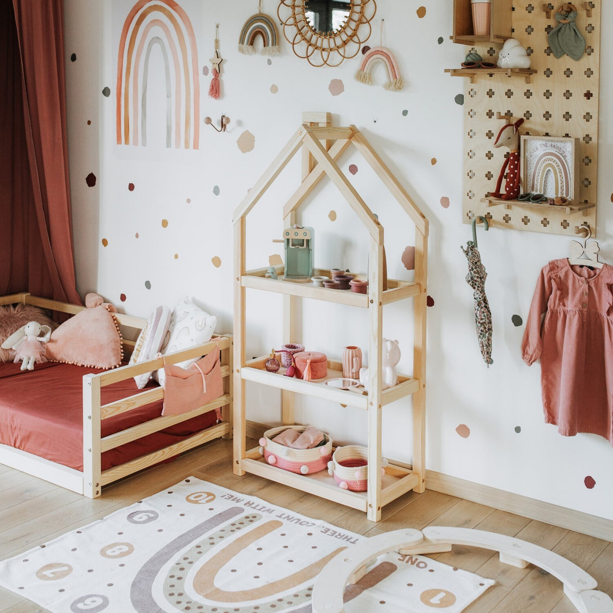 Étagère maison en bois pour chambre d'enfant Montessori House Bed